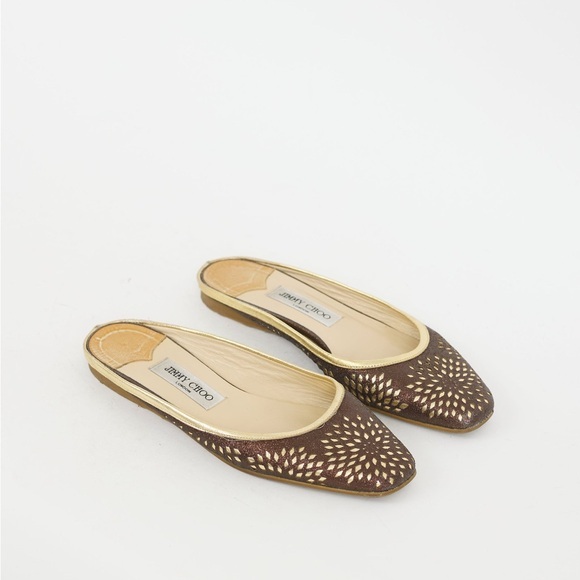 Jimmy Choo Shoes - Jimmy Choo Brown & Gold Cutout Slip-On Flats